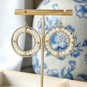 Park Lane Gold Hoop Earrings with Pearl Accents